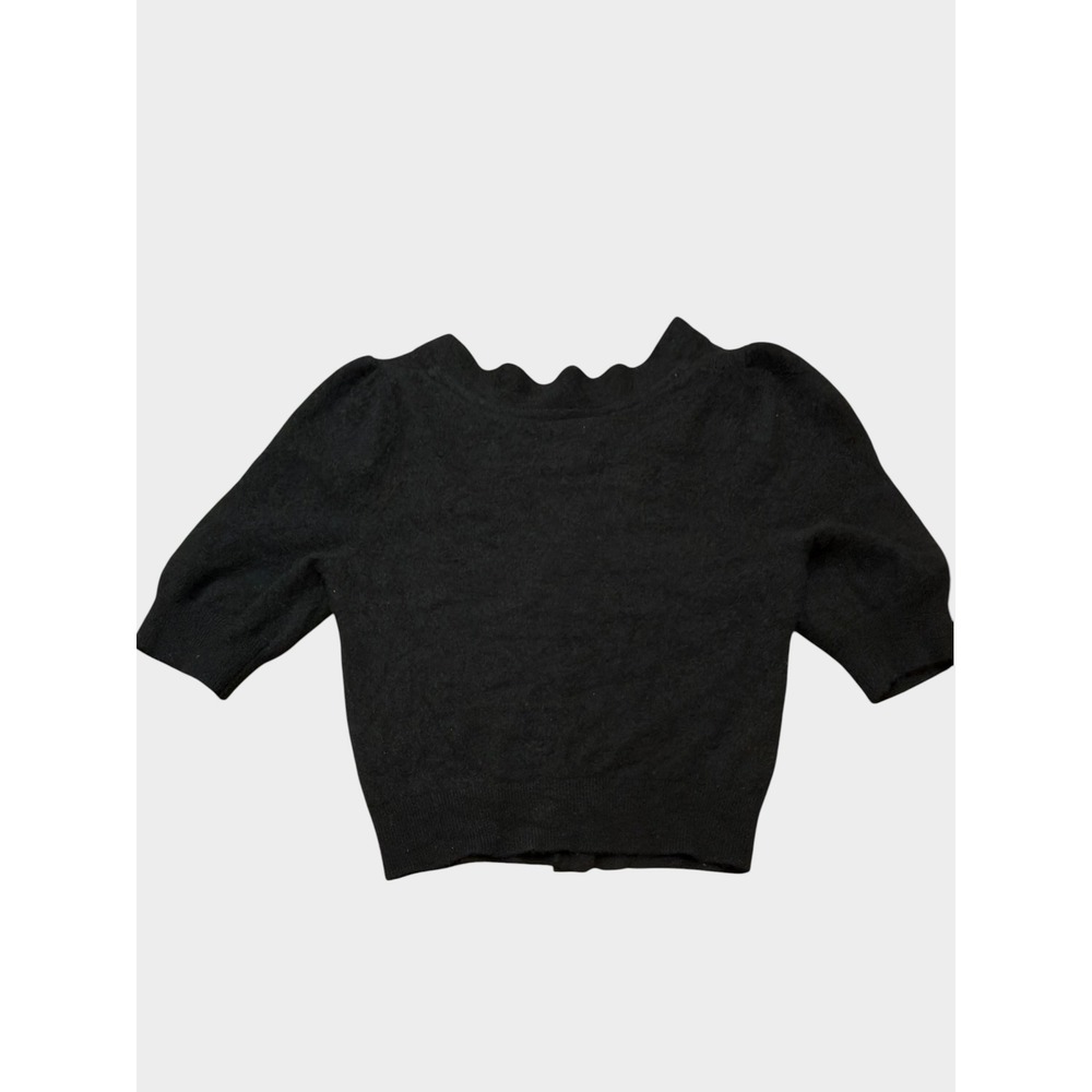 Maeve Anthropologie Black 100% Cashmere Short Sleeve Scallop Cardigan Small - Picture 2 of 6
